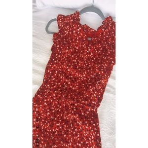 •Midi red floral dress•